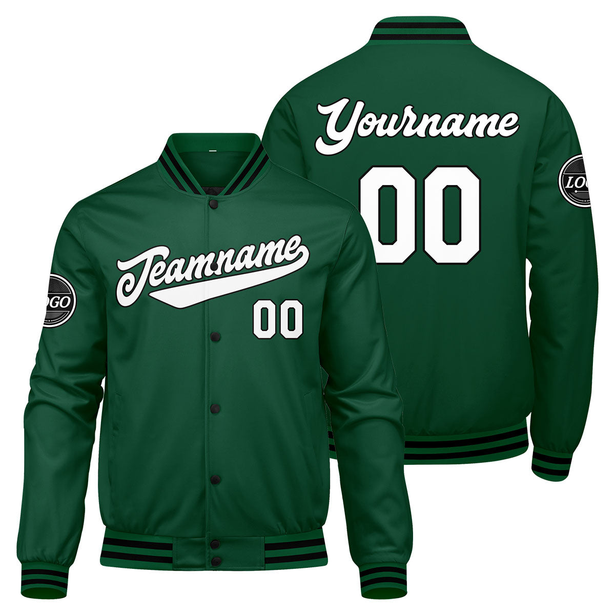 Custom Varsity Jacket Letterman Jacket For Men, Women And Youth Green Black White