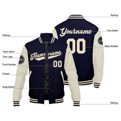 Custom Varsity Jacket Letterman Jacket For Men, Women And Youth Navy Cream