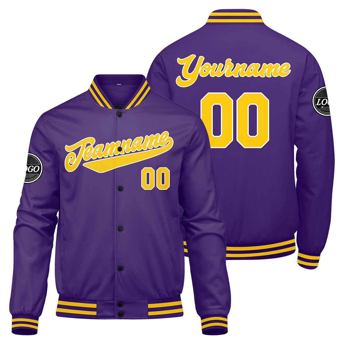 Custom Varsity Jacket Letterman Jacket For Men, Women And Youth Purple Yellow