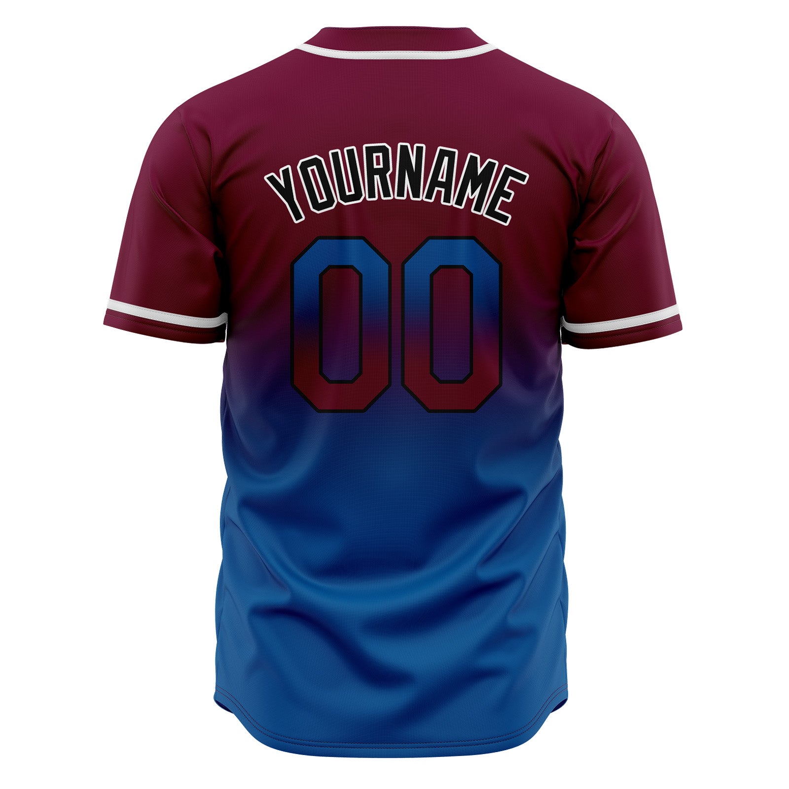 Custom Gradient Print Hip Hop Button Down Baseball Jersey Burgundy&Blue