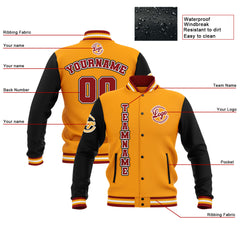 Custom Black Yellow Red Waterproof Varsity Jackets Personalized Stitched Name Number Logo to Letterman Jackets