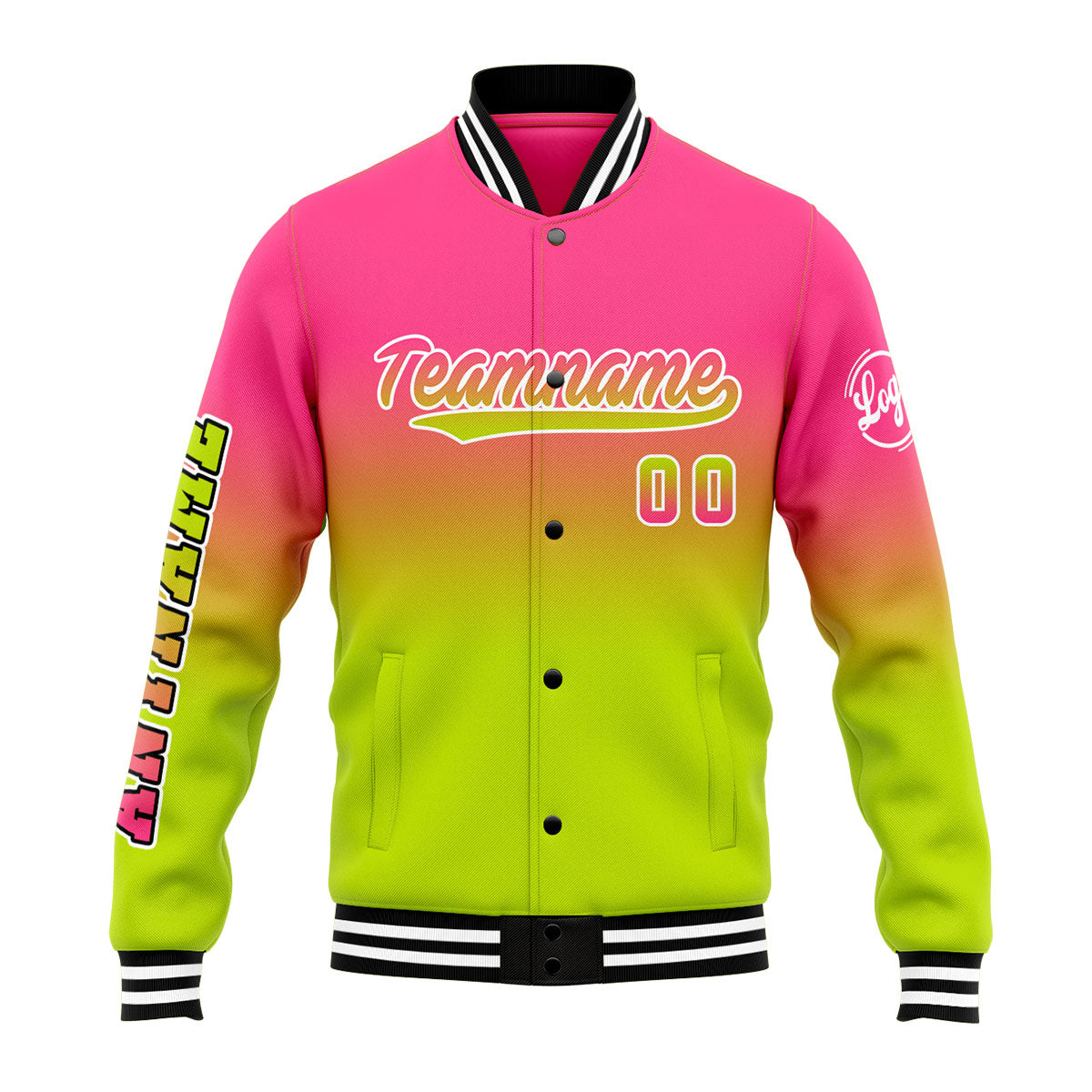 Custom Varsity Jacket Letterman Jacket For Men, Women And Youth Pink&Chartreuse