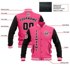 Custom Black Pink White  Waterproof Varsity Jackets Personalized Stitched Name Number Logo to Letterman Jackets