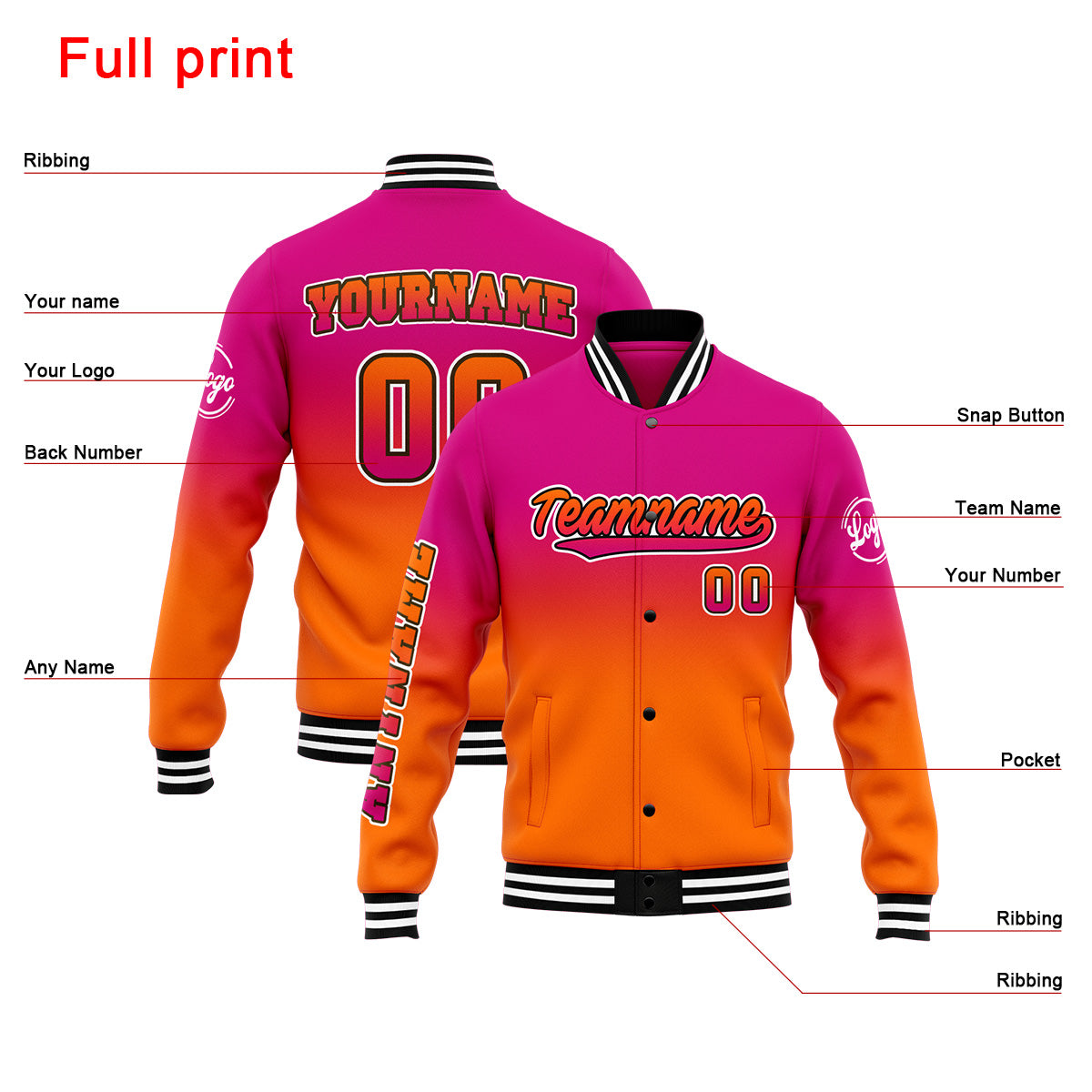 Custom Varsity Jacket Letterman Jacket For Men, Women And Youth Rose&Orange