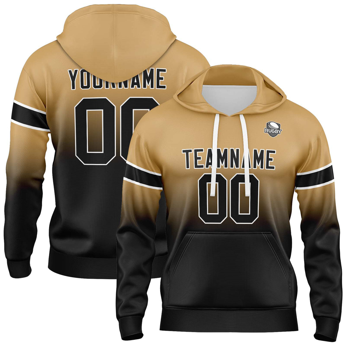 Custom Gradient Hoodie For Man Woman Girl Boy Print Your Logo Name Number Gold Black