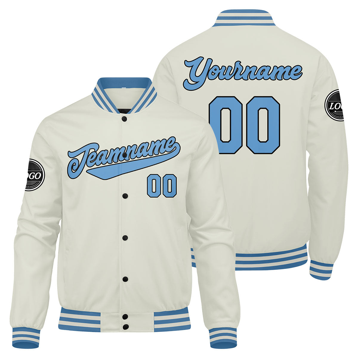 Custom Varsity Jacket Letterman Jacket For Men, Women And Youth Cream Light Blue