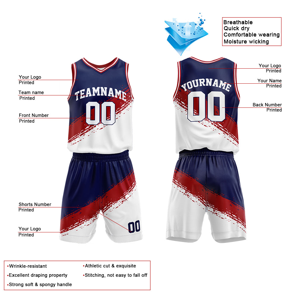 Custom Navy-Red-White Basketball Jersey for man women uniform Suit Kids Adults Personalized Jersey