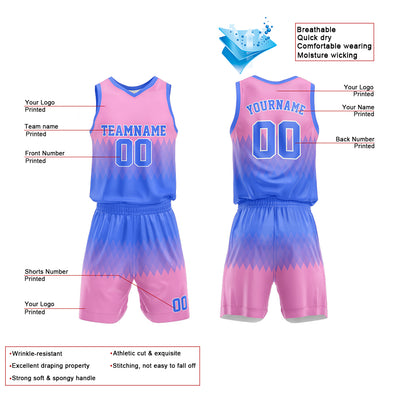 Custom Blue-Pink Basketball Jersey for man women uniform Suit Kids Adults Personalized Jersey