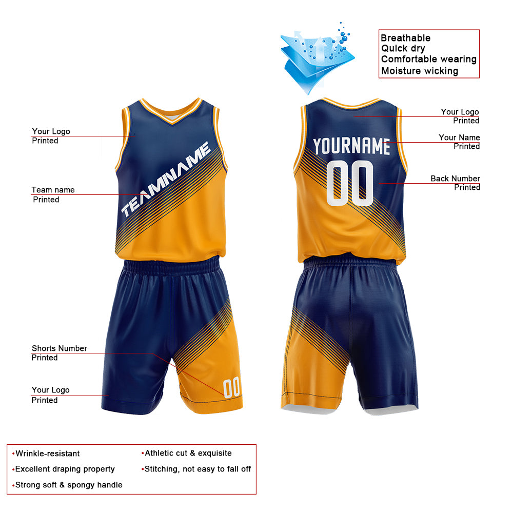 Custom Navy-Yellow Basketball Jersey for man women uniform Suit Kids Adults Personalized Jersey