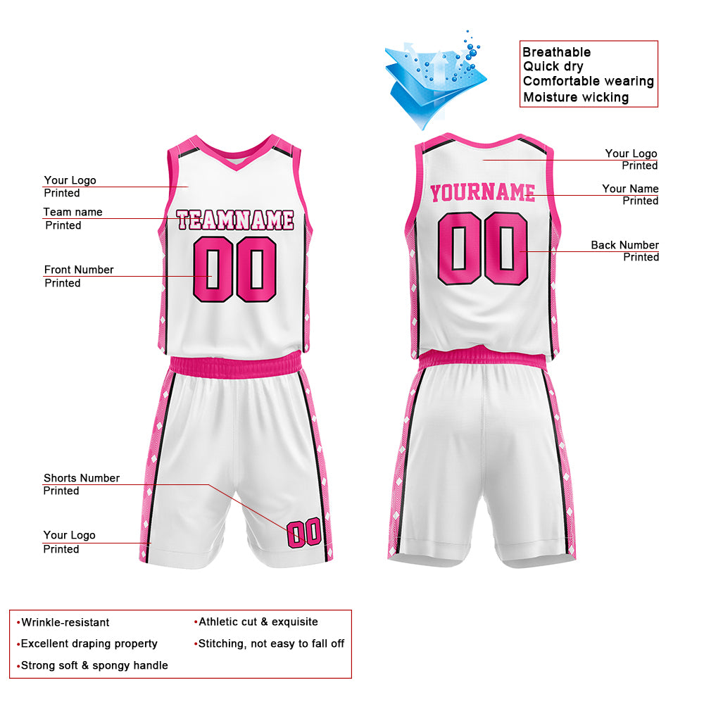 Custom White-Pink Basketball Jersey for man women uniform Suit Kids Adults Personalized Jersey