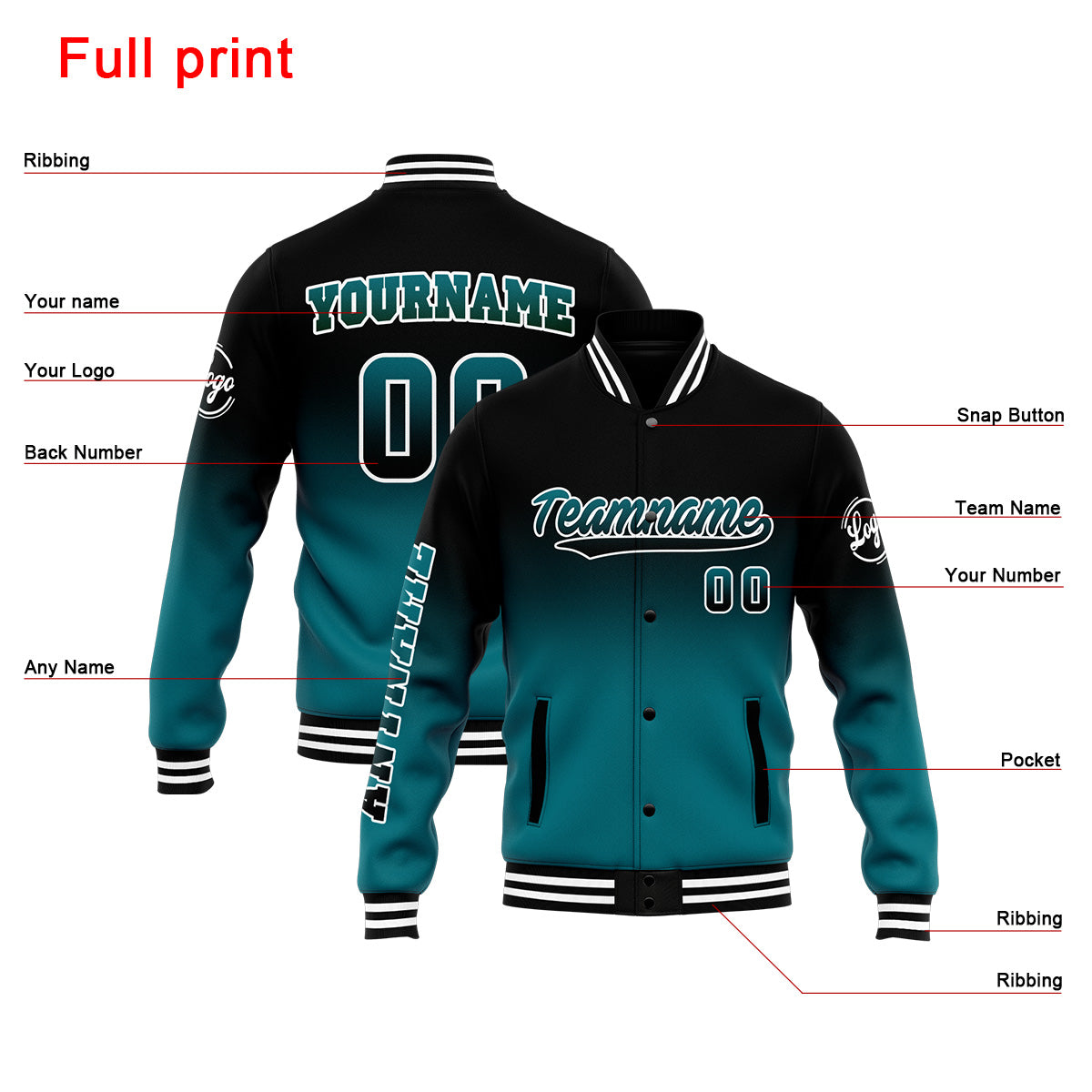 Custom Varsity Jacket Letterman Jacket For Men, Women And Youth Black&Green