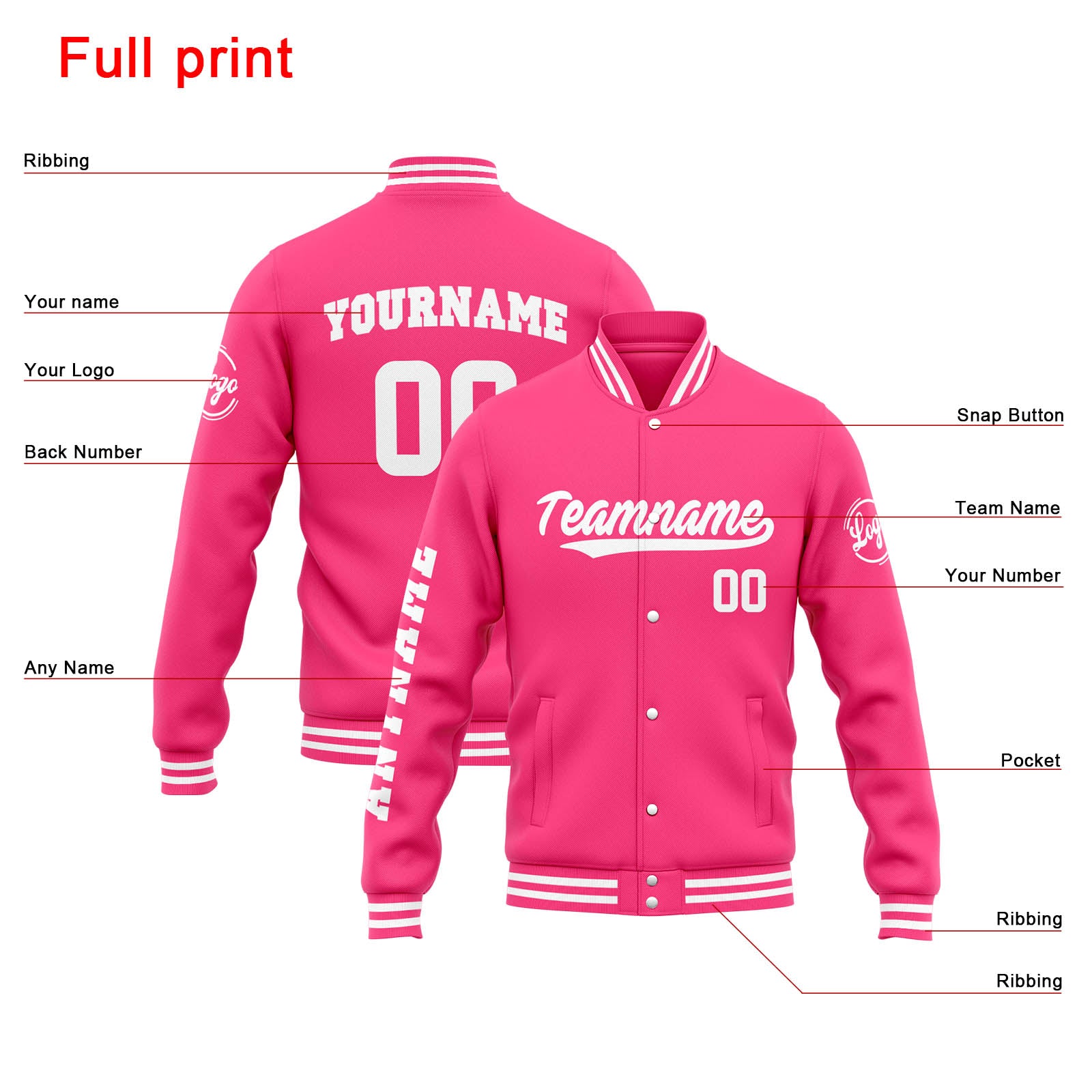 Custom Varsity Jacket Letterman Jacket For Men, Women And Youth Orange Pink White