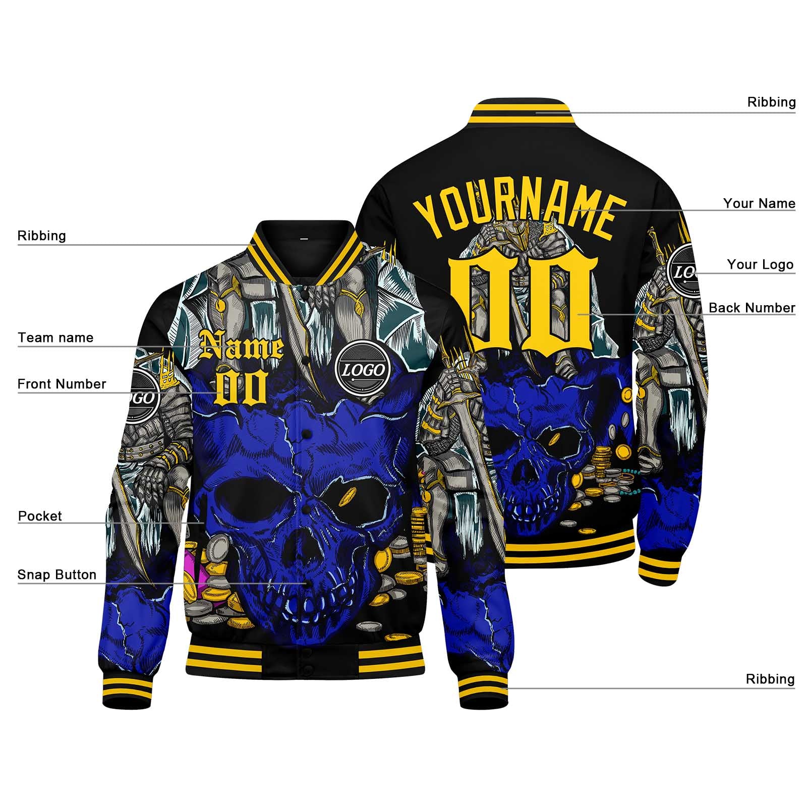 Custom Varsity Jacket Letterman Jacket For Men, Women And Youth Royal Yellow