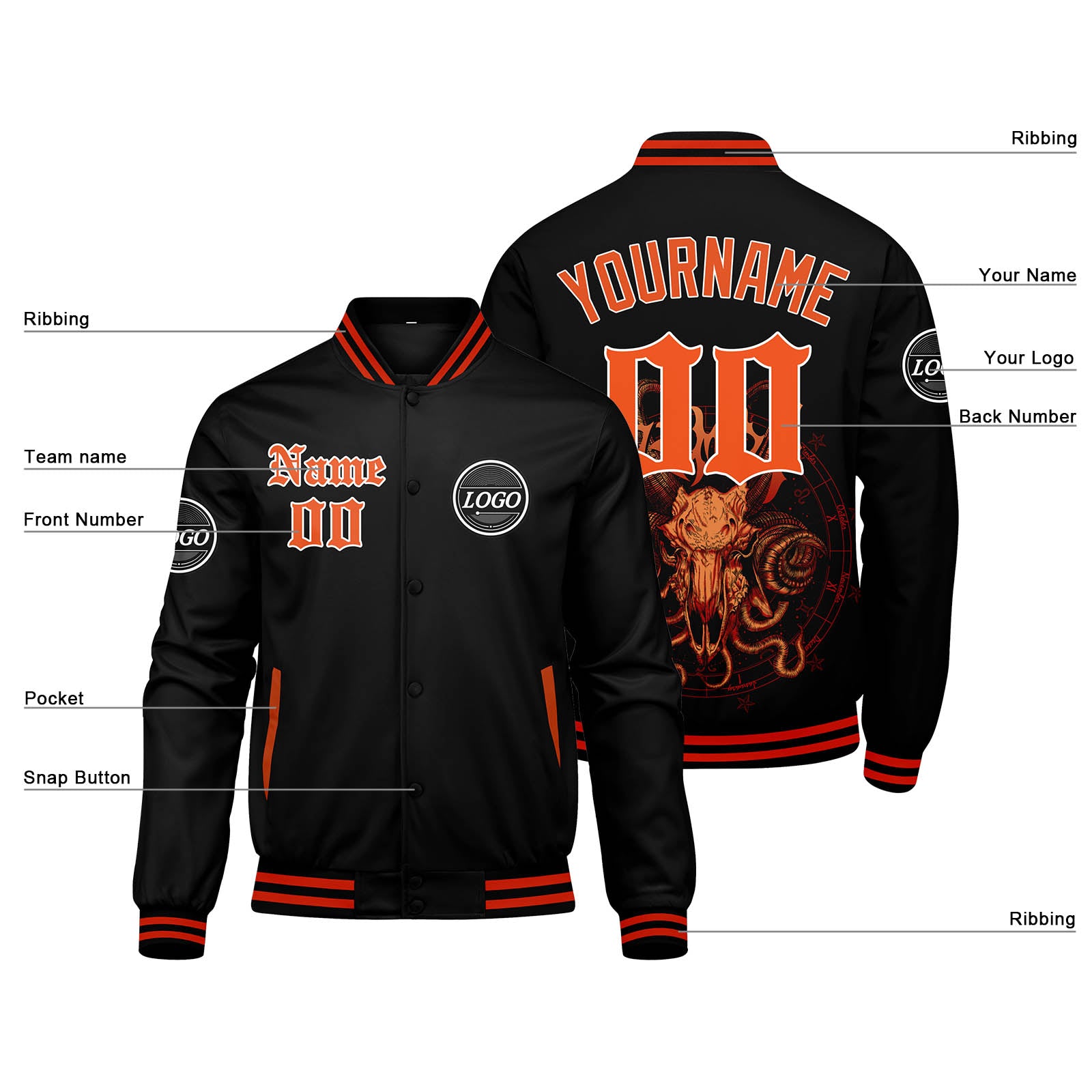 Custom Varsity Jacket Letterman Jacket For Men, Women And Youth Orange