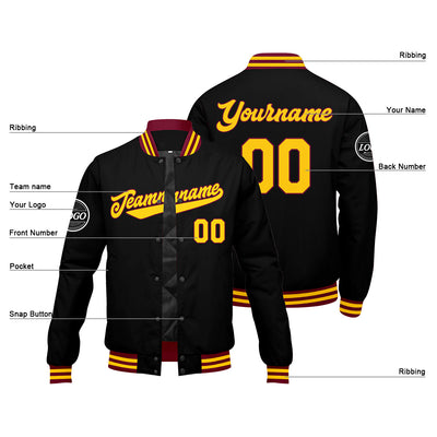 Custom Varsity Jacket Letterman Jacket For Men, Women And Youth Crimson Black Yellow