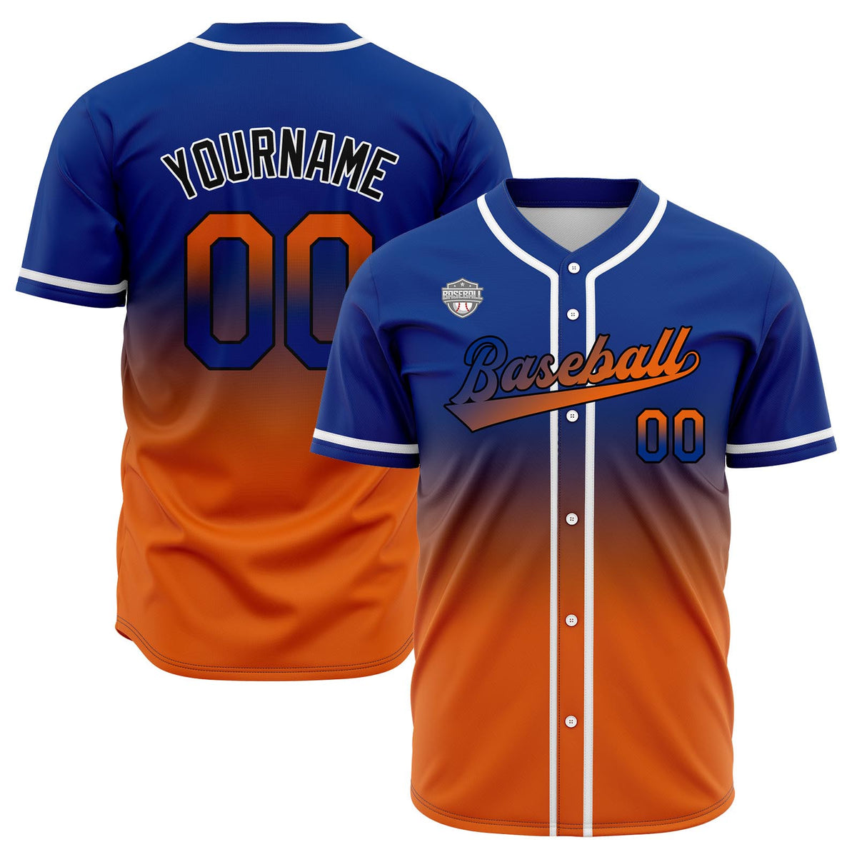 Custom Gradient Print Hip Hop Button Down Baseball Jersey Royal&Orange