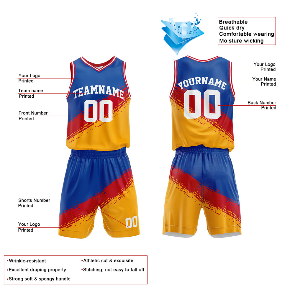 Custom Royal-Red-Yellow Basketball Jersey for man women uniform Suit Kids Adults Personalized Jersey