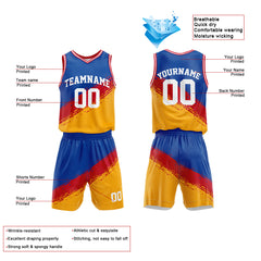 Custom Royal-Red-Yellow Basketball Jersey for man women uniform Suit Kids Adults Personalized Jersey