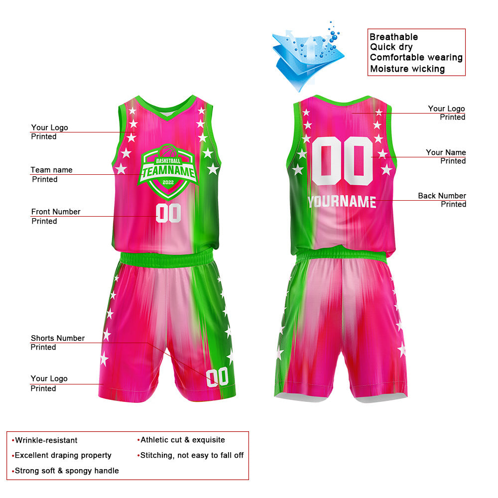 Custom Rose-Green Basketball Jersey for man women uniform Suit Kids Adults Personalized Jersey