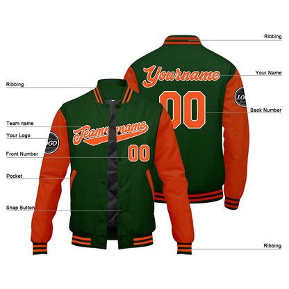Custom Varsity Jacket Letterman Jacket For Men, Women And Youth Dark Green Orange