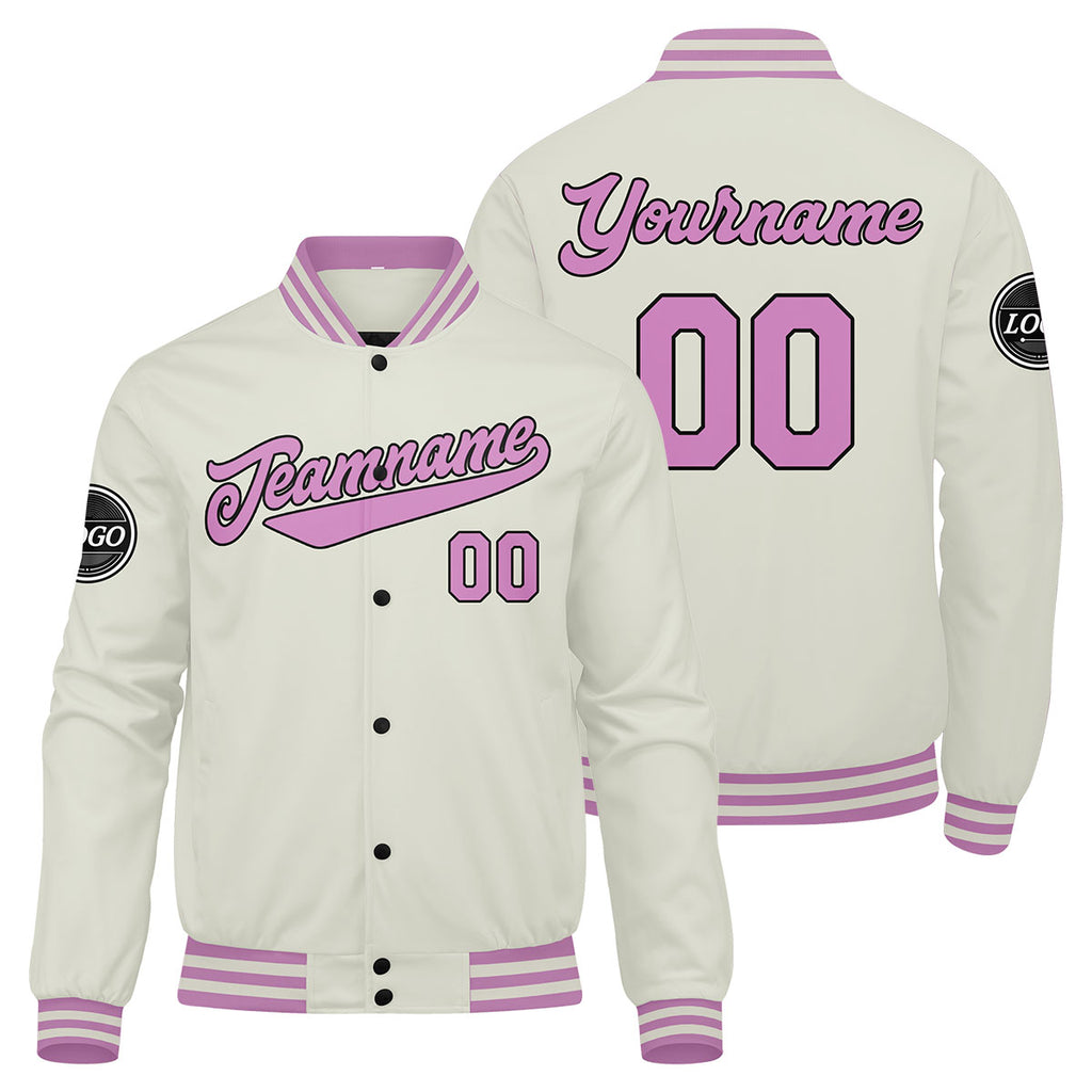 Custom Varsity Jacket Letterman Jacket For Men, Women And Youth Cream Pink