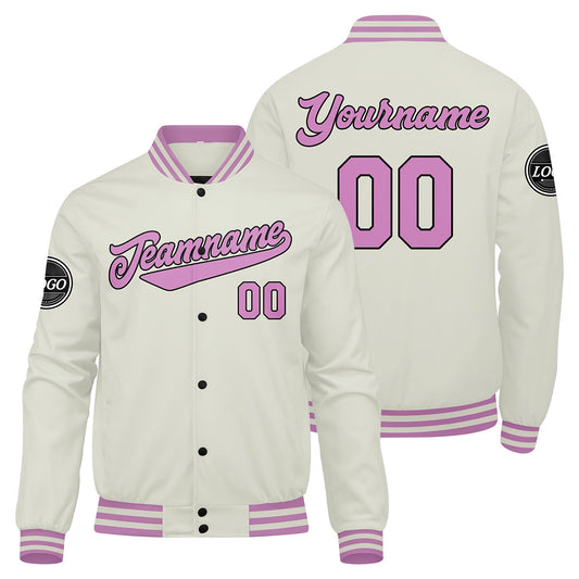 Custom Varsity Jacket Letterman Jacket For Men, Women And Youth Cream Pink