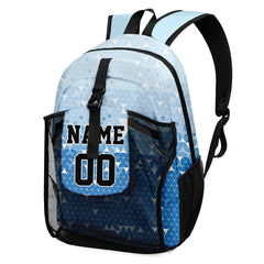 Customize Light Blue Black Sports Backpacks Featuring Personalized Names, Numbers and Logos