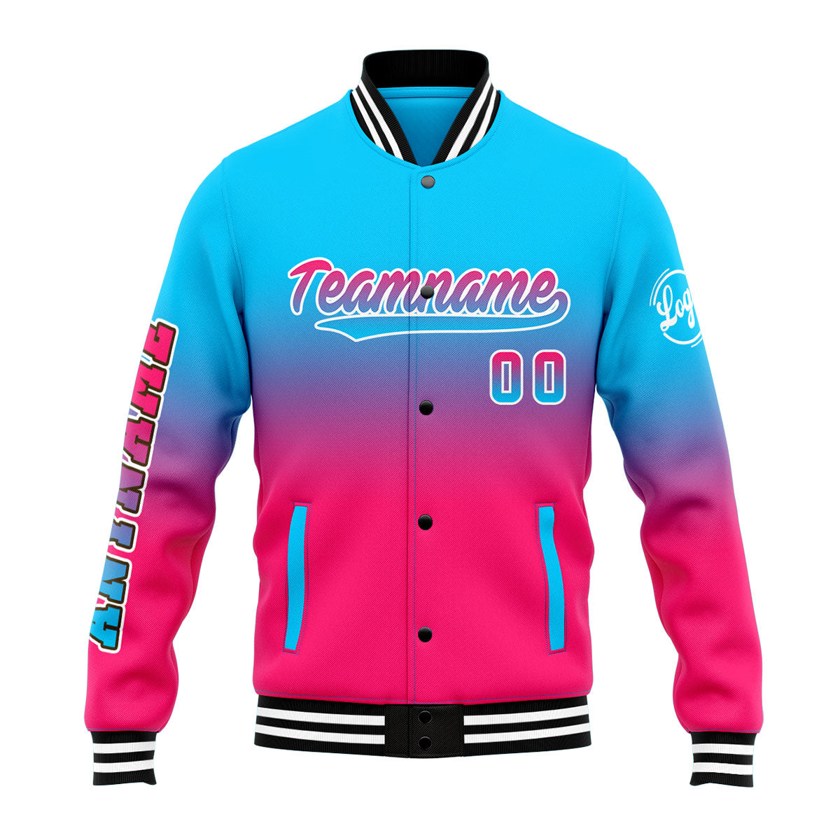 Custom Varsity Jacket Letterman Jacket For Men, Women And Youth Light Blue&Pink