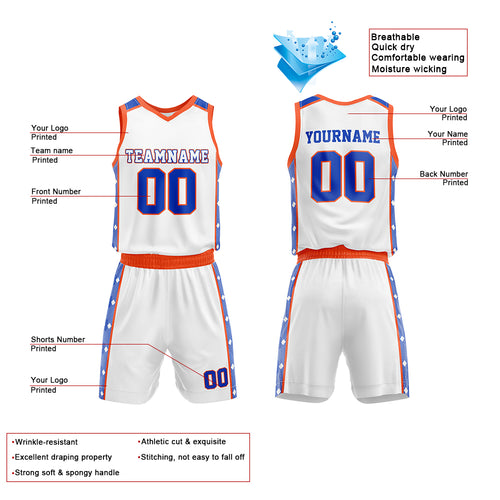 Custom White-Orange-Royal Basketball Jersey for man women uniform Suit Kids Adults Personalized Jersey