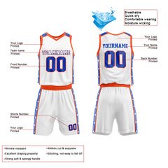 Custom White-Orange-Royal Basketball Jersey for man women uniform Suit Kids Adults Personalized Jersey