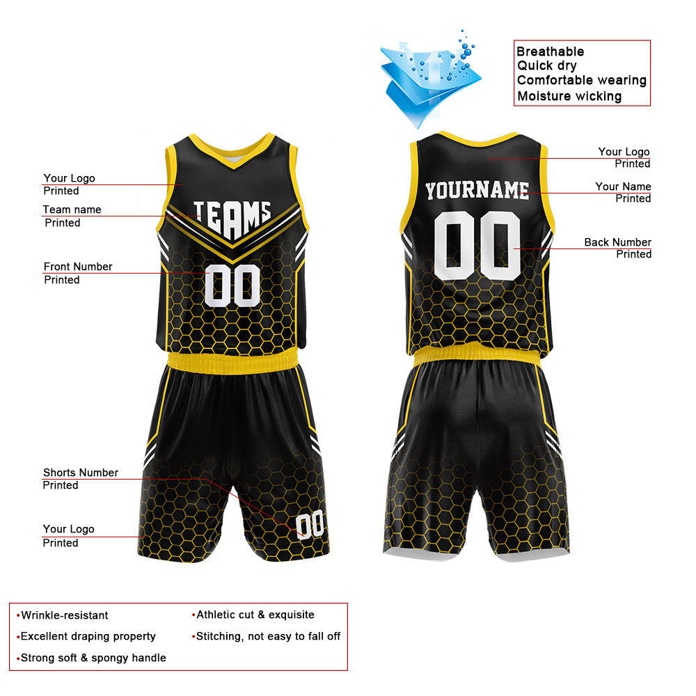 Custom Black-Yellow Basketball Jersey for man women uniform Suit Kids Adults Personalized Jersey