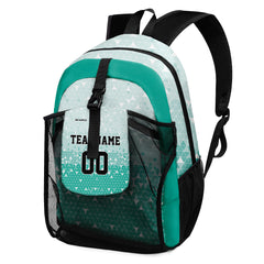 Customize Light Green Black Sports Backpacks Featuring Personalized Names, Numbers and Logos