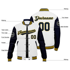 Custom Varsity Jacket Letterman Jacket For Men, Women And Youth Navy White Yellow