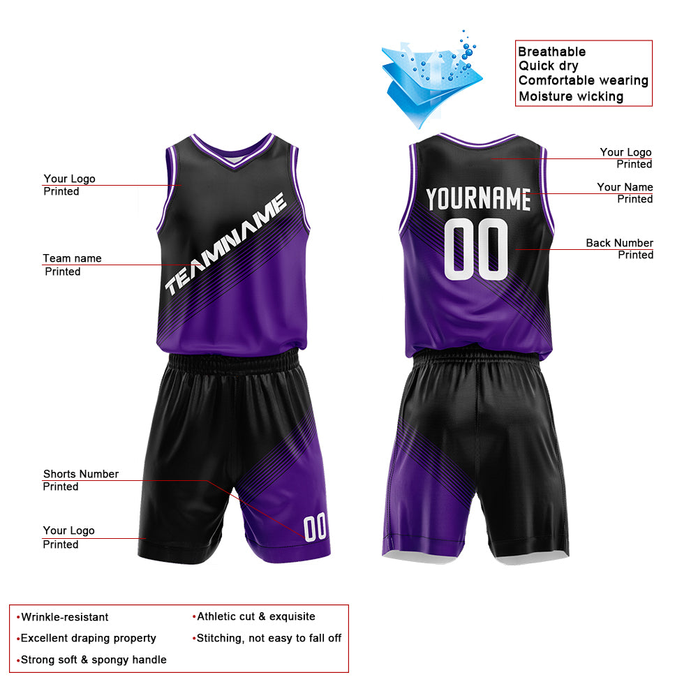 Custom Black-Purple Basketball Jersey for man women uniform Suit Kids Adults Personalized Jersey