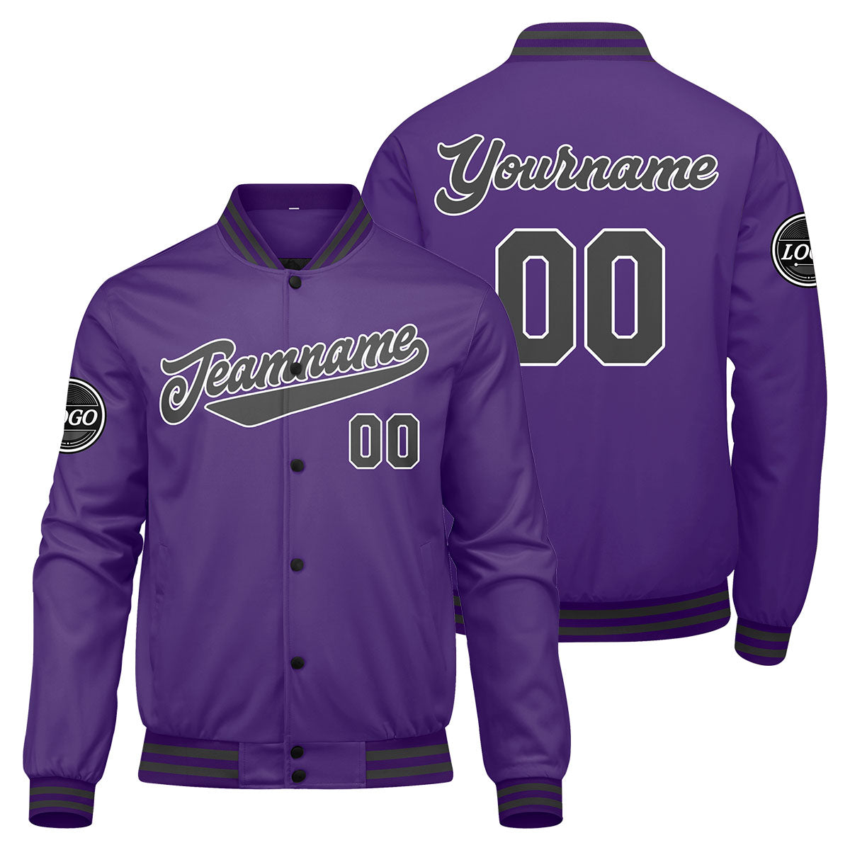 Custom Varsity Jacket Letterman Jacket For Men, Women And Youth Purple Grey