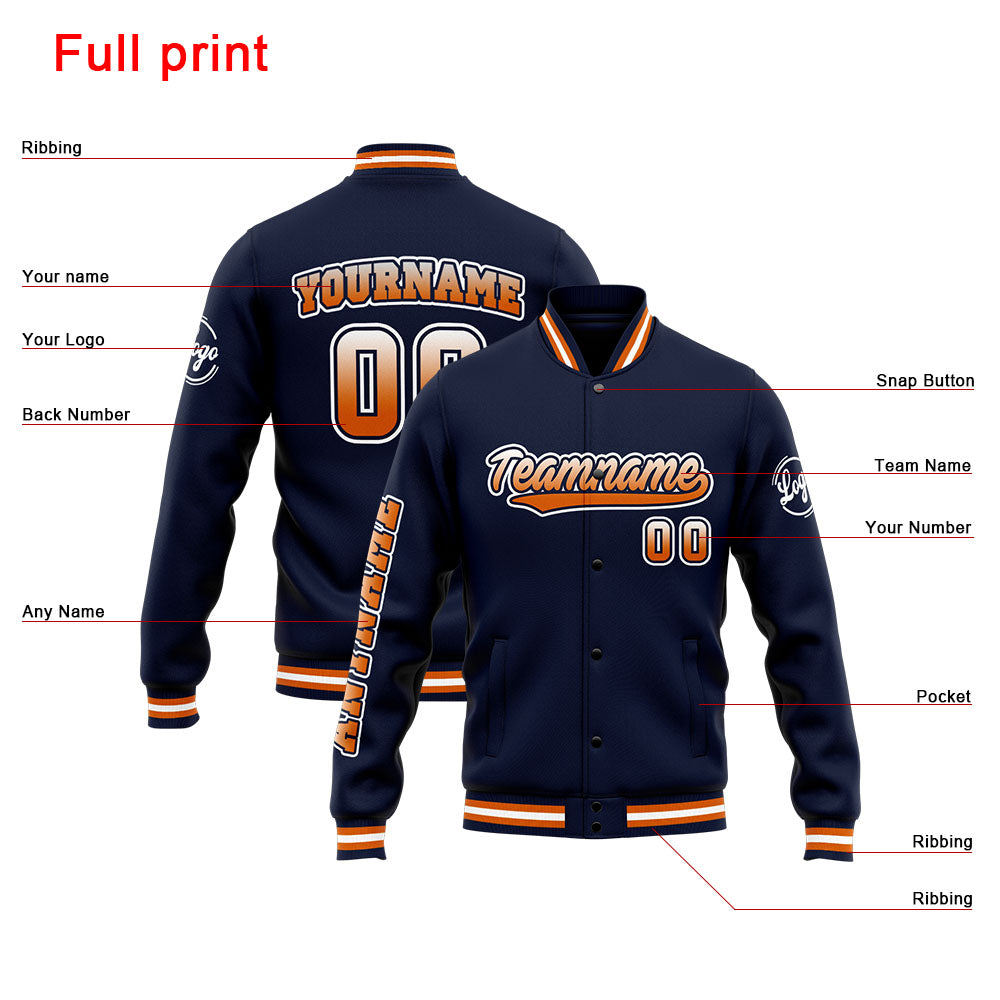 Custom Varsity Jacket Letterman Jacket For Men, Women And Youth Navy Orange