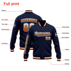 Custom Varsity Jacket Letterman Jacket For Men, Women And Youth Navy Orange