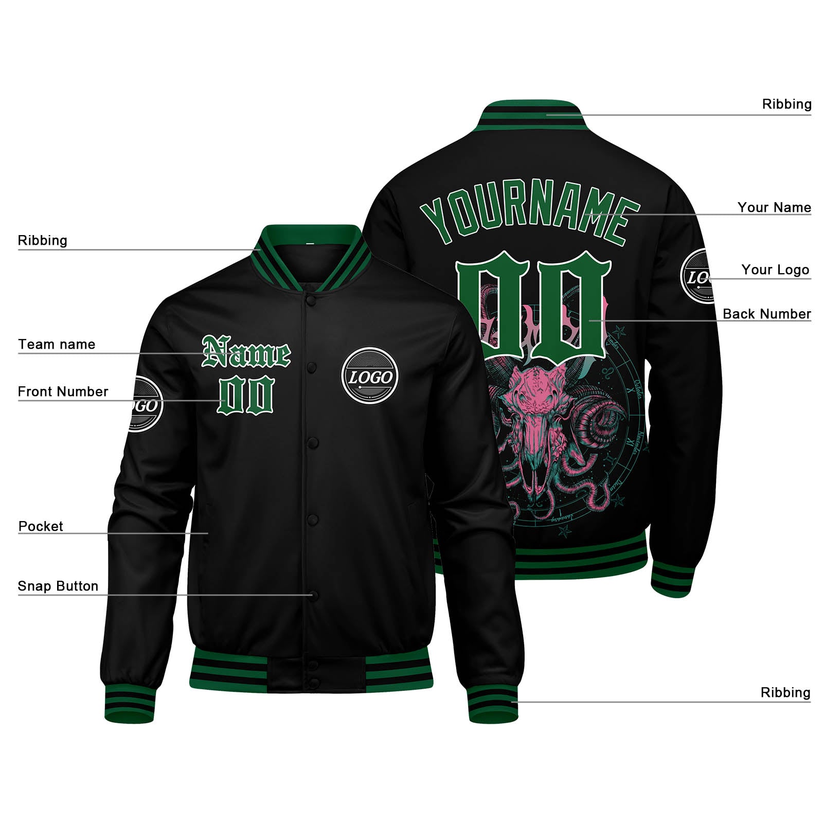 Custom Varsity Jacket Letterman Jacket For Men, Women And Youth Green