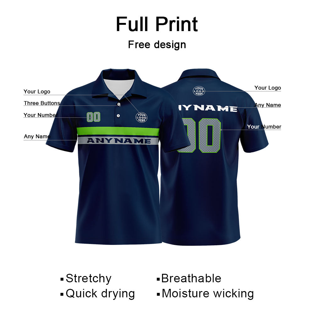 Custom Football Polo Shirts  for Men, Women, and Kids Add Your Unique Logo&Text&Number Seattle