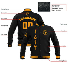 Custom Black Yellow Waterproof Varsity Jackets Personalized Stitched Name Number Logo to Letterman Jackets