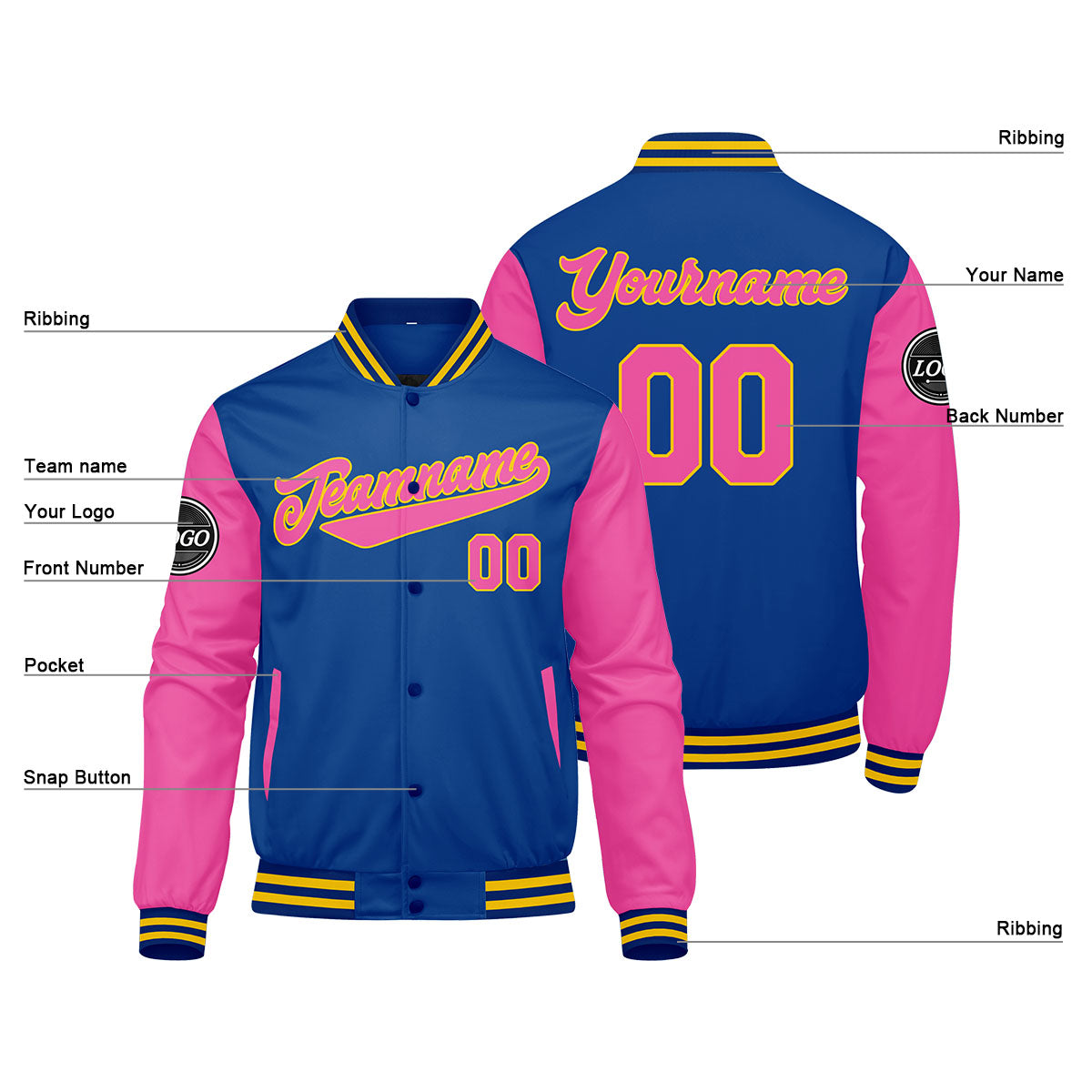 Custom Varsity Jacket Letterman Jacket For Men, Women And Youth Royal Pink