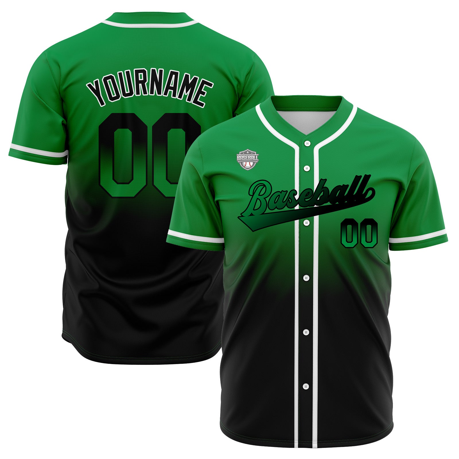 Custom Gradient Print Hip Hop Button Down Baseball Jersey Green&Black