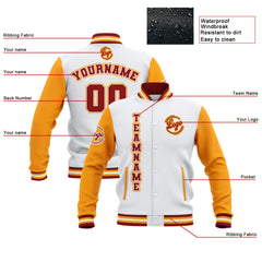 Custom White Yellow Red Waterproof Varsity Jackets Personalized Stitched Name Number Logo to Letterman Jackets