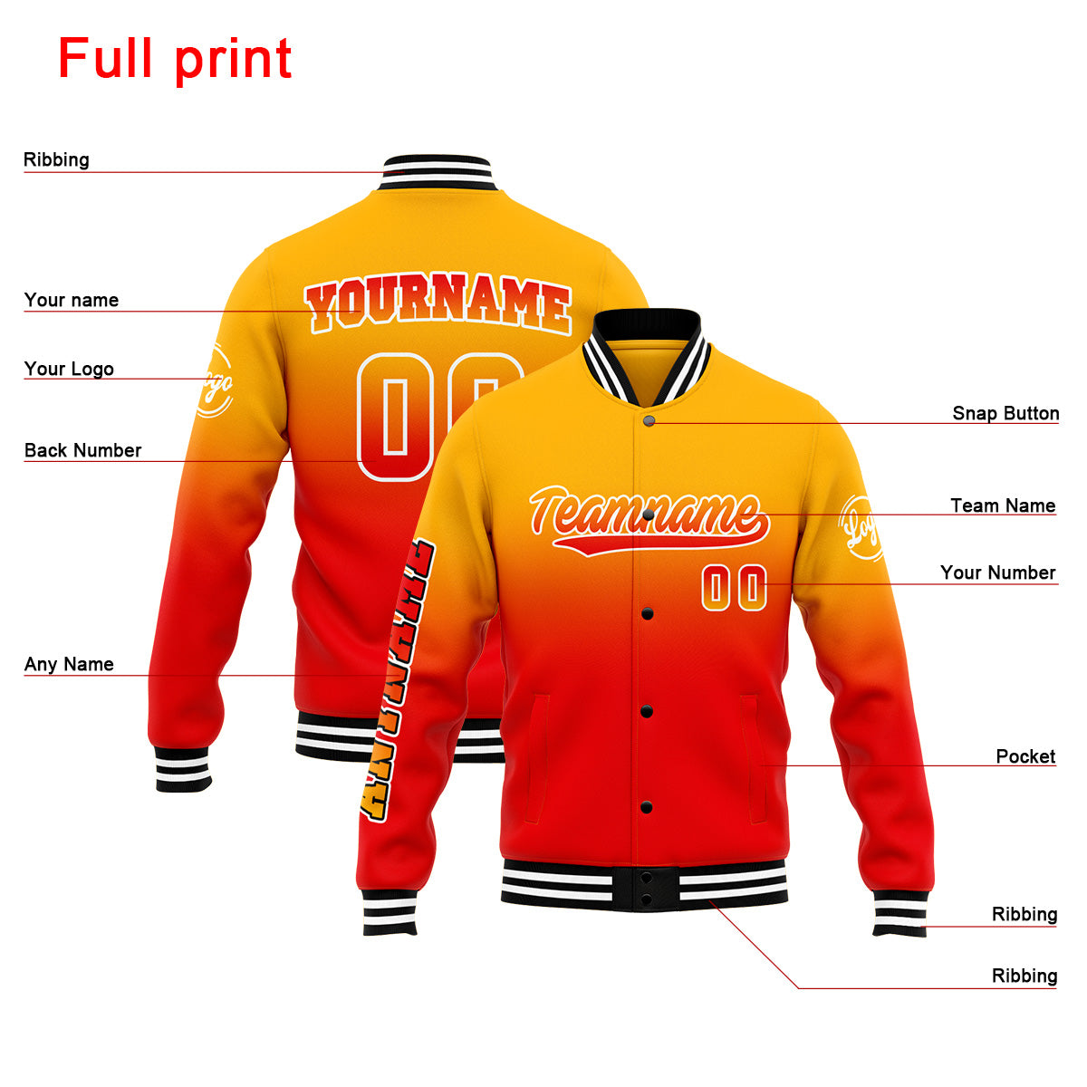 Custom Varsity Jacket Letterman Jacket For Men, Women And Youth Light Orange&Red
