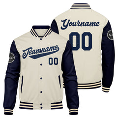 Custom Varsity Jacket Letterman Jacket For Men, Women And Youth Navy Cream