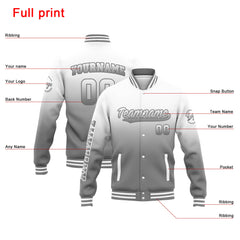 Custom Varsity Jacket Letterman Jacket For Men, Women And Youth White Grey Gradient