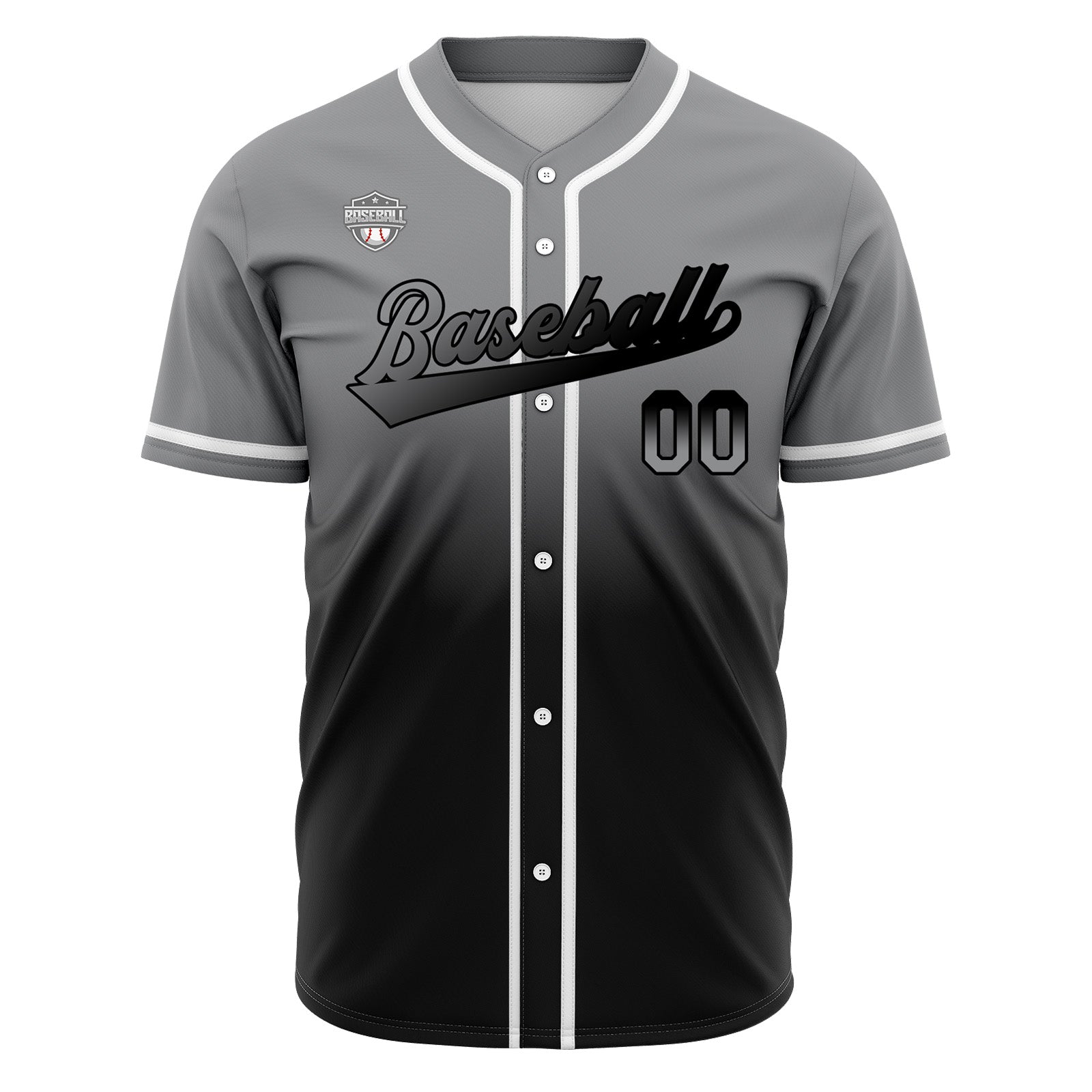 Custom Gradient Print Hip Hop Button Down Baseball Jersey Grey&Black