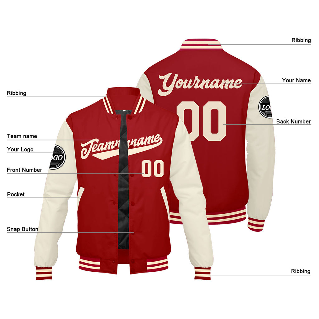 Custom Varsity Jacket Letterman Jacket For Men, Women And Youth Red Cream