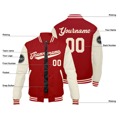 Custom Varsity Jacket Letterman Jacket For Men, Women And Youth Red Cream