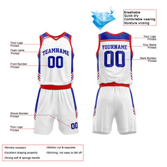 Custom White-Royal-Red Basketball Jersey for man women uniform Suit Kids Adults Personalized Jersey